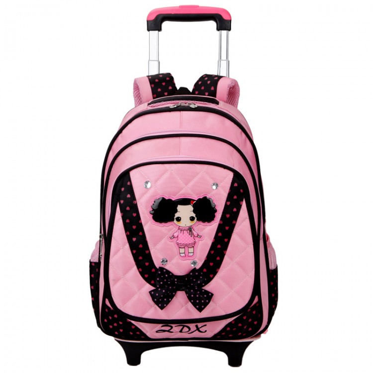 Qulited little girl rolling luggage
